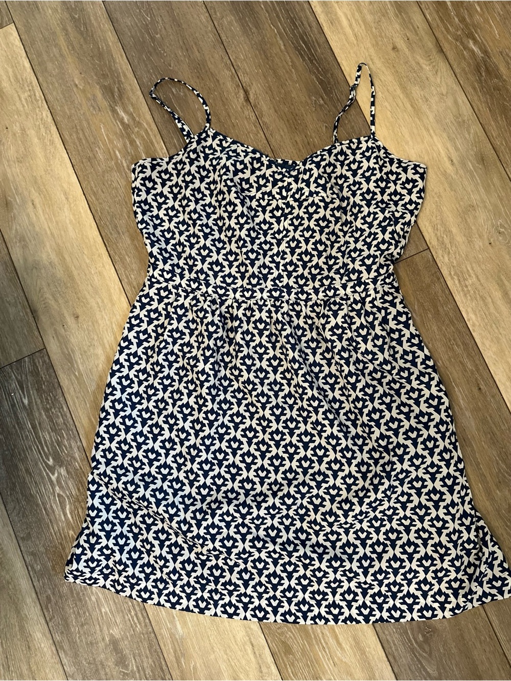 J.Crew Navy & White Patterned Cami Strap Dress